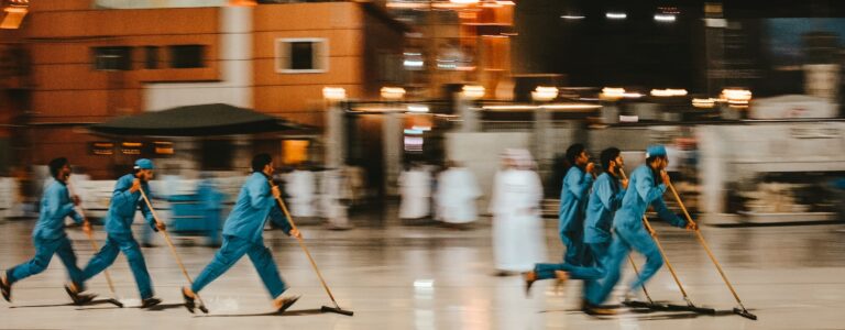people cleaning in building
